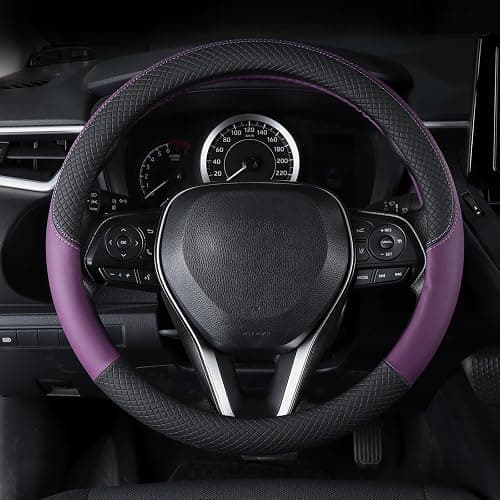 Follicomfy Automotive Steering Wheel Cover Leather Anti Slip Wrap 15",Purple thumbnail 2