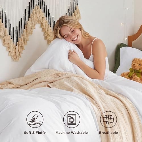 Bedsure Duvet Cover Twin/Twin XL Size - 2 Pieces Prewashed Cotton-Like Polyester Extra Soft Bedding Set, Includes 1 Duvet Cover 68"x90" with Zipper Closure & 1 Pillow Sham, White, No Comforter thumbnail 3