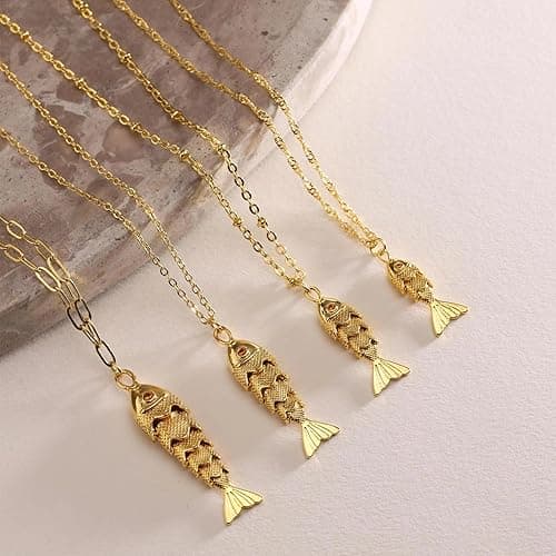 Movable 3D Articulated Fish Necklace, Gold Pave Fish Pisces Sea Lover Lucky Fish Pendant Necklaces For Women Men Summer Beach Trendy Jewelry Gifts (gold Large) thumbnail 4