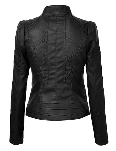 Lock and Love Slim Fit Stylish Vegan Leather Moto Jacket for Women - PU Biker Motorcycle Coat thumbnail 4