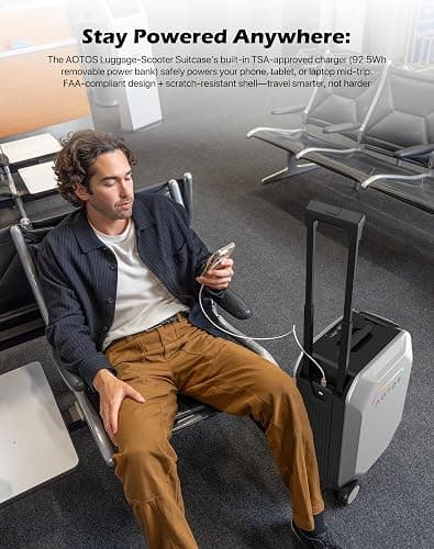 AOTOS Smart Rideable luggage-Roller carry-on luggage 22x14x9-TSA,Airline-Approved 22 inch Hardshell,Zipperless Travel Suitcase with Rolling Wheels,App Control-Cabin Suitcase for Airport Travel(Silver) thumbnail 6