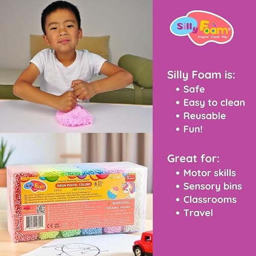 Silly Foam, Creative Modeling Foam Beads, 2-Pack of 6 Neon Pastel Colors, Perfect for Preschool and Kids, Arts & Crafts, Sensory Play, STEM, Travel Toy, Holiday Gifts, Non-Toxic (Age 3+) thumbnail 7