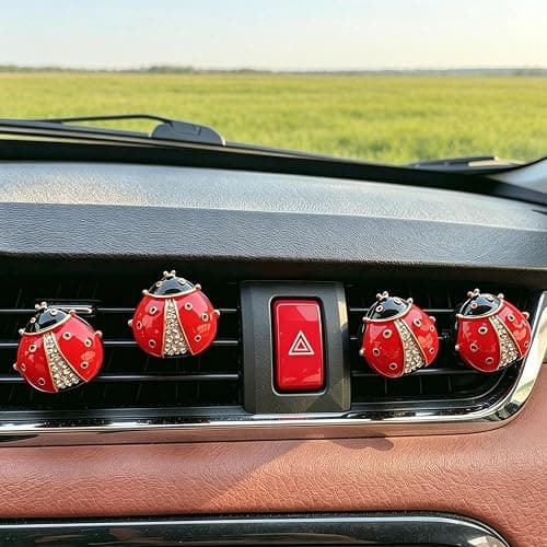 4 Pack Bling Crystal Ladybug Car Air Freshener Vent Clips, Cute Rhinestone Animal Auto Air Outlet Fragrance Diffuser, Decorative Car Interior Accessories for Women Girls, Creative Gift thumbnail 2
