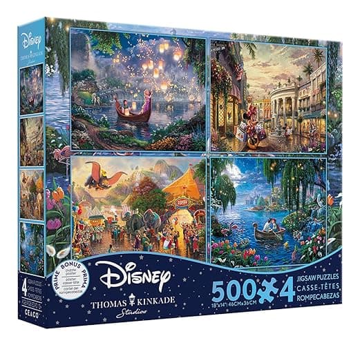 Ceaco - 4 in 1 Multipack - Thomas Kinkade - Disney Dreams Collection - Tangled, Mickey and Minnie Mouse, Dumbo, & The Little Mermaid - (4) 500 Piece Jigsaw Puzzles , Blue thumbnail 7