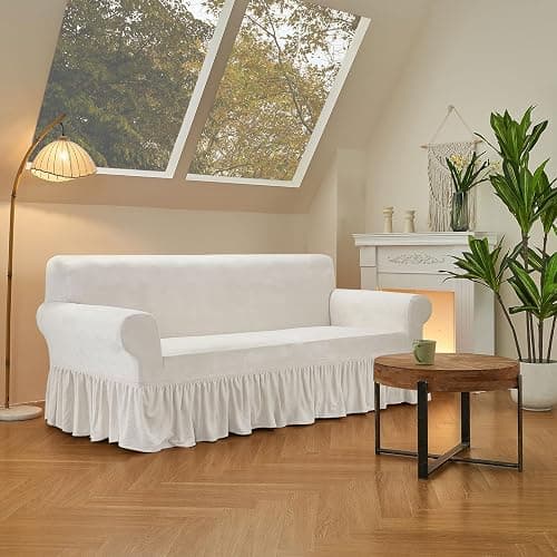 NICEEC Armchair Cover Super Soft 1-Piece White Armchair Slipcover Stretch Universal Spandex Couch Covers for Living Room Easy Fit Washable Furniture Sofa Protector with Skirt thumbnail 2