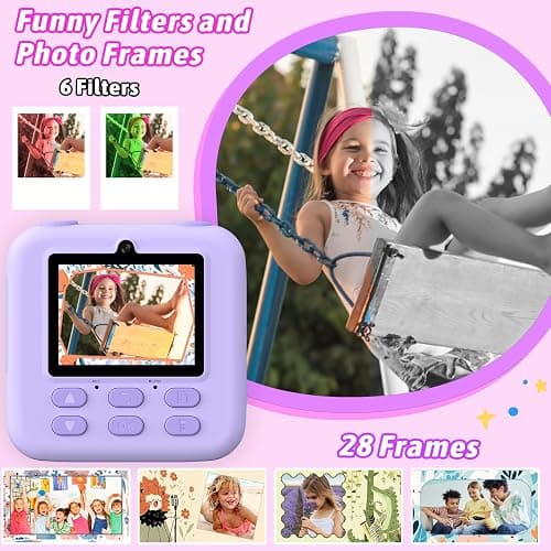 Kids Instant Digital Cameras for Boys and Girls, 1080P HD Dual-Lens Selfie Digital Camera with Print Paper & 32G Card, Christmas Birthday Gifts Toys for Toddler and Teenagers Age 3-16 Years Old thumbnail 5