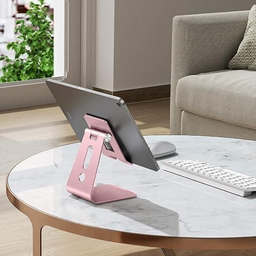 OMOTON Adjustable Tablet Stand for Desk, Upgraded Longer Arms for Greater Stability, T2 Tablet Holder with Hollow Design for Bigger Sized Phones and Tablets Such as iPad Pro/Air/Mini, Rose Gold thumbnail 7