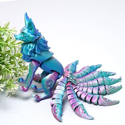 3D Printed Nine tailed fox Model,Flexible Realistic Articulated Animal Fidget Toys,Mystery Figurines Gifts for Easter,Executive Desk Funny Décor and Festival Collectible,Easter Basket Stuffers (PG) thumbnail 8