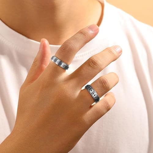 4 Pcs Fidget Anxiety Rings for Women Men Stainless Steel Fidget Spinner Moon Star Celtic Stress Relieving Spinning Wedding Band Rings Set Trendy and Stylish Jewelry thumbnail 6