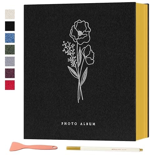 Lanpn Self Adhesive Photo Album Scrapbook 40 Pages, Linen Photos Albums DIY Sticky Magnetic Pages holds 4x6 5x7 A5 Picture for Family Wedding Birthday (Small-20 Sheets/40 Pages, Black) - Image 1