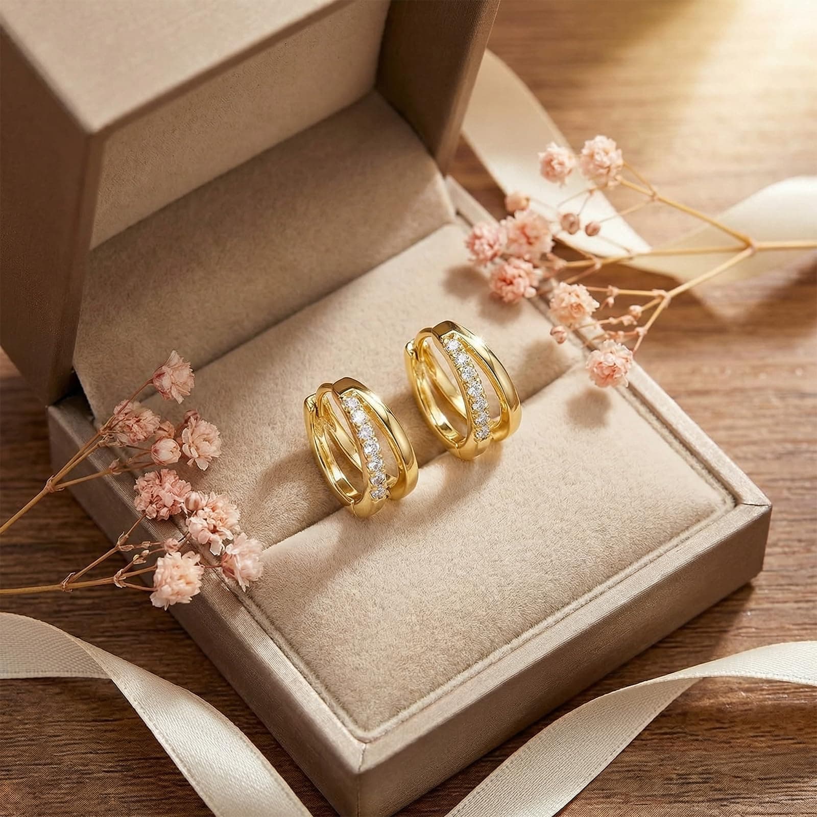 Fashionable Gold Hoop Earrings for Women Cubic Zirconia Hypoallergenic Dainty Lightweight Gold Silver Double Hoop Earrings thumbnail 6