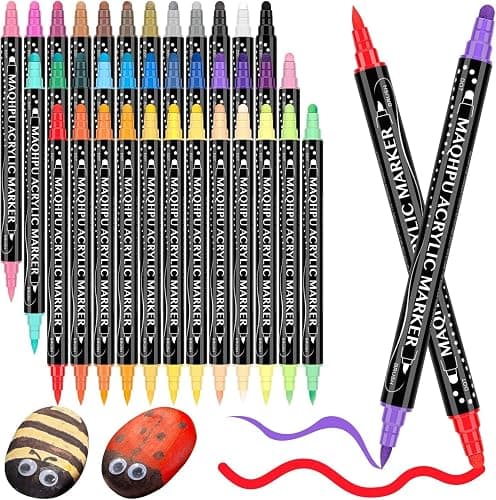 Maqhpu Acrylic Paint Pens, 36 Colours Paint Markers Dual tip Acrylic Markers for Rock Painting Stone Glass Ceramic Wood Metal, Gifts for 4-12 Year Old Girls - Image 1