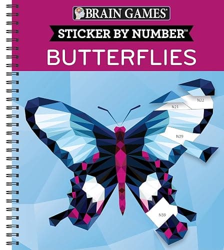 Brain Games - Sticker by Number: Butterflies - 2 Books in 1 (42 Images to Sticker) - Image 1