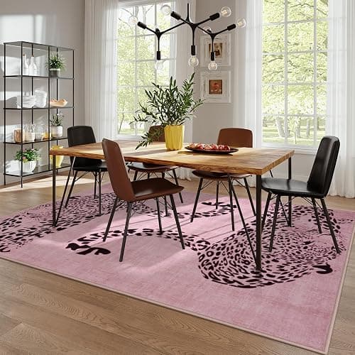 OJIA Leopard Print 8x10 Rugs for Living Room, Soft Pink Bedroom Rug Washable Area Rugs 8x10, Ultra-Thin Modern Dining Room Rug Stain Resistant Floor Carpet for Playroom Kids Room Nursery Office thumbnail 8