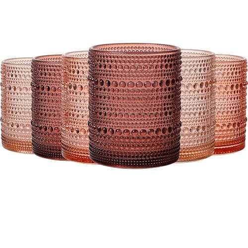 JOVGANK Venus Vintage Hobnail Drinking Glasses Set of 6, Embossed Water Tumbler 12oz, Kitchen & Bar Beaded Glass Cups, Beverage Glass Cups for Water, Beer, Juice, Christmas and New Year gifts - Image 1