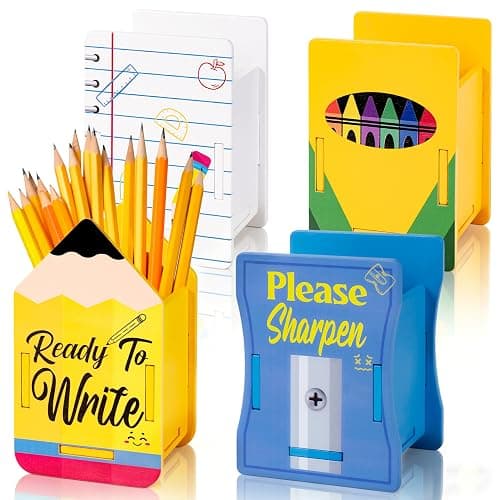 Tieshankao 4pcs Back to School Pencil Dispenser – Wooden Sharp and Dull Notebook Crayon Holder for Teacher Appreciation Week Desk, Classroom Organization - Image 1