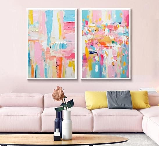 2Pcs colorful abstract Wall Art College style girl art posters prints Modern Pastel texture Pictures Paintings Wall Decor for Girly Dorm Bedroom Living Room Decoration Unframed thumbnail 4