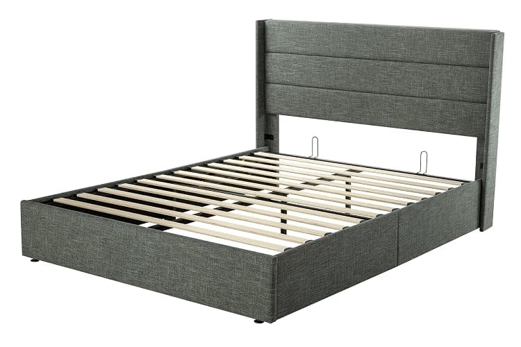 Allewie Queen Size Lift Up Storage Bed, Modern Wingback Headboard, Hydraulic Support, No Box Spring Needed, Dark Grey thumbnail 9