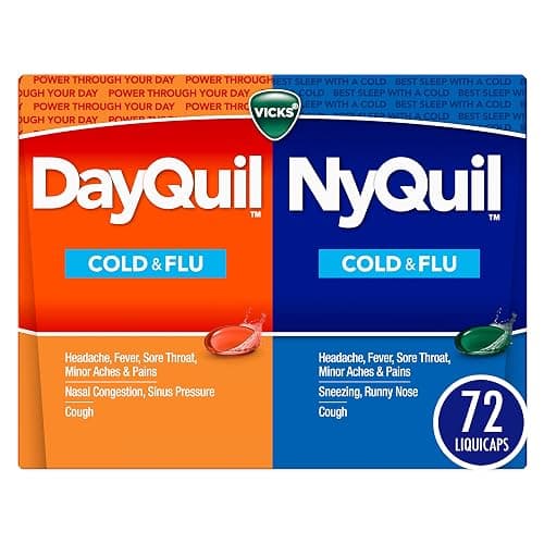 Vicks DayQuil & NyQuil Co-Pack, Cold & Flu Medicine, Powerful Multi-Symptom Daytime & Nighttime Relief for Headache, Fever, Sore Throat, Minor Aches & Pains, & Cough, 72ct - Image 1