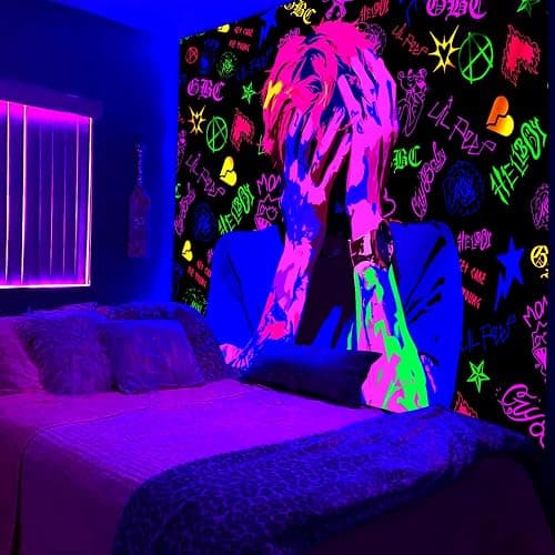 PSYHILAR Lil Peep Tapestry Blacklight, Rapper Black Light Poster for Bedroom, Hip Hop Star Music UV Flag (40 x 30 Inches) thumbnail 2