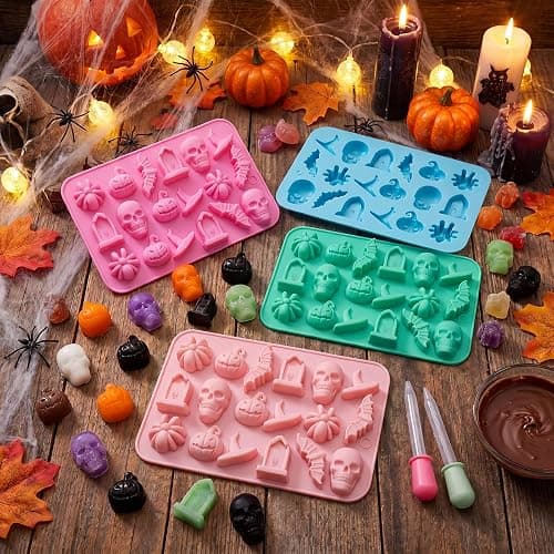 Sliner Halloween 5 Pcs Candy Molds Silicone 3D Chocolate Molds 18-cavities for Chocolate Gummies Cupcake Jelly Muffin Cookie Dessert Baking Ice Cube Soap Making (7.09 x 4.88 Inches) thumbnail 5