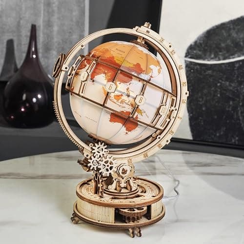 ROKR 3D Wooden Puzzles for Adults Illuminated Globe with Stand 180pcs 3D Puzzles Built-in LED Model Kit Hobby Gifts for Adults Home Decor thumbnail 2