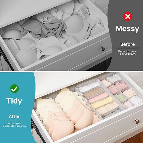 Vtopmart 4 Pack Underwear Drawer Organizers Set, 6+7+8+24 Cells Clothes Drawer Dividers Dresser Organizers Bins for Socks, Bras, Scarves, Ties, Non-Woven Fabric Storage Boxes for Closet, Nursery thumbnail 5