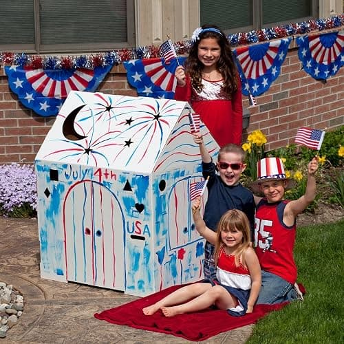 Easy Playhouse Cardboard Blank Crafty Cottage - Kids Fort to Color & Draw | DIY indoor playhouse and art canvas for kids; 32x26.5x40.5 in house with mail slots, fold out doors, and windows; USA made thumbnail 2