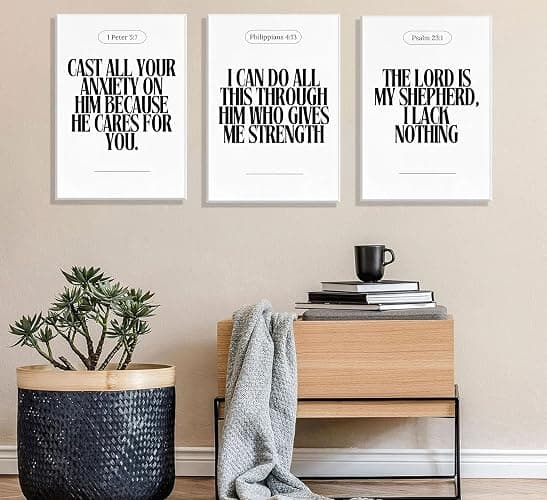 3Pcs Black and White Bible Verse Canvas Wall Art Christian Posters Faith Scripture Prints Inspirational Wall Decor Minimalist Jesus Pictures for Home Living Room Bedroom Framed thumbnail 7