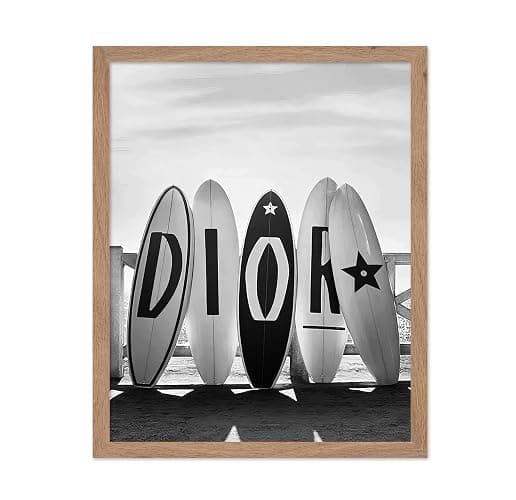 Poster Master Surfboards Poster - Fashion Surfboard Print - Beach Art - Luxury Brand Design - Fashion Illustration - Black and White Artwork - Bedroom or Beach House Decor - 8x10 Beige Framed - Image 1