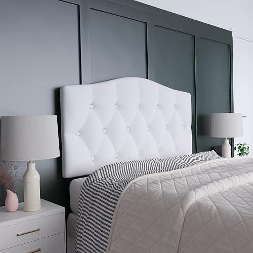 EMMA + OLIVER Tufted Upholstered Full Size Headboard in White Fabric thumbnail 4