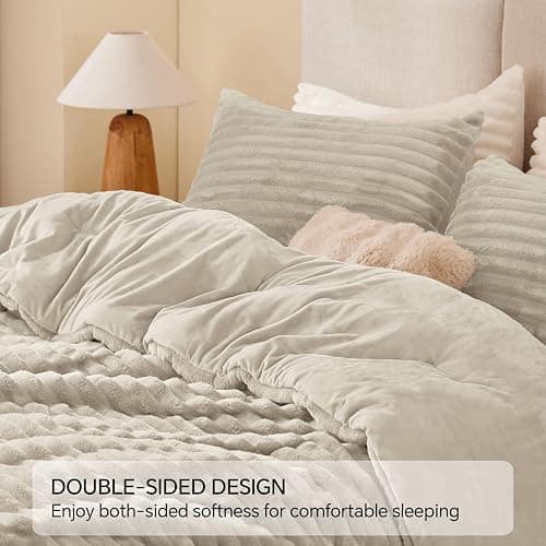 BEDELITE Fleece King Comforter Set -Super Soft & Warm Fluffy Linen Bedding, Luxury Fuzzy Heavy Bed Set for Winter with 2 Pillow Cases thumbnail 5