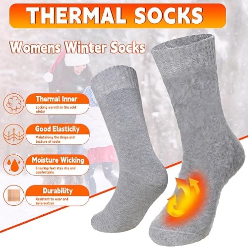 Velice Winter Warm Thermal Socks for Women Extra Thick Insulated Heated Crew Boot Socks for Cold Weather 5 Pairs thumbnail 5