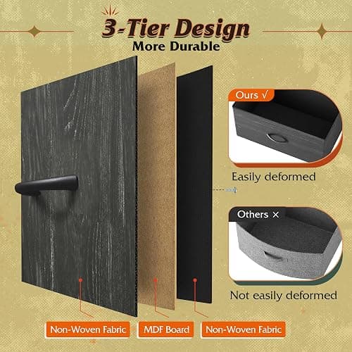 WLIVE Fabric Dresser for Bedroom with Open Shelves, Tall Dresser with 8 Drawers, Storage Tower with Fabric Bins, Chest of Drawers for Closet, Living Room, Hallway, Charcoal Black Wood Grain Print - Charcoal Black Wood Grain Print - Raised Shelves thumbnail 7