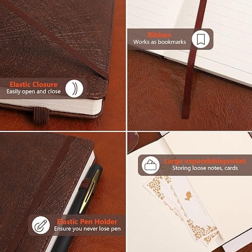 Lined Journal Notebook,256 Pages,A5 Size (5.7'' x 8.3''),Vintage Tree Growth Ring Leather Hardcover Journal,100 GSM Thick Paper,for Daily,Work,School,Note Taking(Brown) thumbnail 3