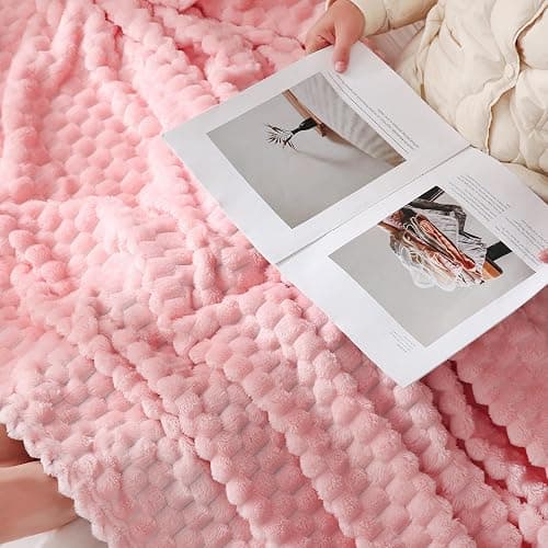 Puncuntex Pink Throw Blanket 50"×60" inches Gifts for Mom Fuzzy 3D Jacquard Decorative Flannel Fleece Super Soft Plush Cozy Blanket for Couch Sofa Chair Lightweight thumbnail 4