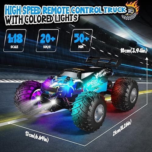AONEPTR Remote Control Car, All Terrain Remote Control Truck for Boy, 2.4GHz Rc Car with Bodylight and Two Rechargeable Batteries, 20KM/H Monster Truck Toys thumbnail 2