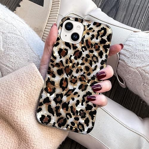 J.west Case Compatible with iPhone 14 Case,Luxury Sparkle Translucent Clear Vintage Leopard Print Soft Silicone Cover for Girls Women Protective Phone Case for iPhone 14 6.1 inch Cheetah thumbnail 4