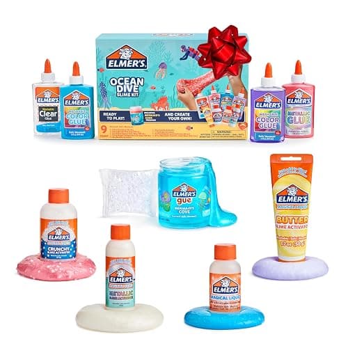 Elmer's Ocean Dive Slime Kit, Slime Supplies Include Liquid Glue, Activator, and Premade Slime, 9 Count - Image 1