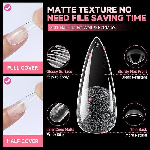 UNA GELLA Long Stiletto Gel Nail Tips Full Cover 120pcs Half Matte Nail Tips Long Stiletto Almond Fake Clear Nails Tips S tiletto Press on Nails for Nail Extensions Home Nail Art Salon 12 Sizes thumbnail 4