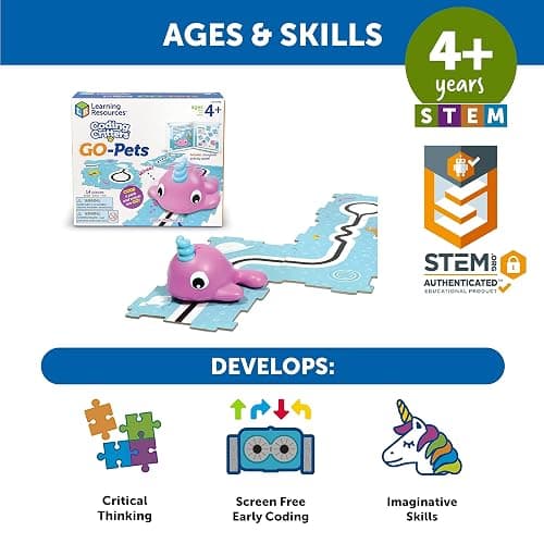Learning Resources Coding Critters Go Pets Dipper the Narwhal - 14 Pieces, Ages 4+ Screen-Free Early Coding Toy For Kids, Interactive STEM Coding Pet, Toddler Learning Toys thumbnail 5