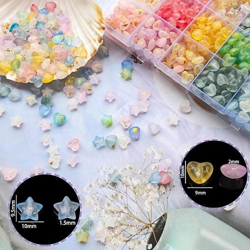 1000Pcs Matte Acrylic Star Beads Hart Beads for Jewelry Making Frosted Gold Foil Acrylic Beads Pastel Beads Colorful Assorted Bead Cute Aesthetic Kawaii Bead for Bracelet DIY Craft Earring Phone Charm thumbnail 5