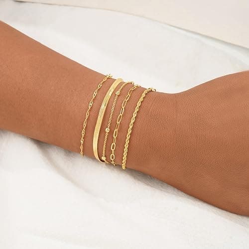 BERISO Gold Bracelets for Women, Elegant Adjustable 14K Gold Plated Bracelet for Women, Trendy Minimalist Dainty Gold Bracelet for Everyday Wear thumbnail 3