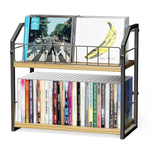 PAPAGIFTREE 2-Tier CD Holder, CD Storage Shelf for Display, CD Organizer with Dispay Top Shelf, Premium CD Rack for Home & Office, Holds Up to 60 Standard, Ideal for Music Enthusiasts (Yellow) - Image 1