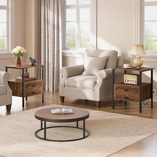 HOOBRO End Table Set of 2 with Charging Station, Bedside Table with 2 Drawer & USB Ports & Type-C Port, Nightstand for Small Spaces, Stable and Sturdy, for Living Room, Rustic Brown BF43UBZP201 thumbnail 2