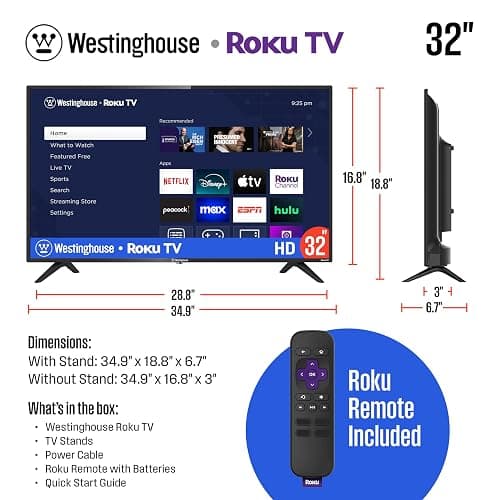 Westinghouse Roku TV - 32 Inch Smart TV, HD Television with Wi-Fi Connectivity and Mobile App, Flat Screen, Bluetooth, Compatible with Apple AirPlay, Alexa and Google Assistant thumbnail 5