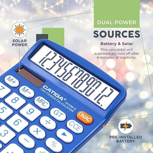 CATIGA Desktop Calculator 12 Digit with Large LCD Display and Sensitive Button, Solar and Battery Dual Power, Standard Function for Office, Home, School, CD-2786 thumbnail 5