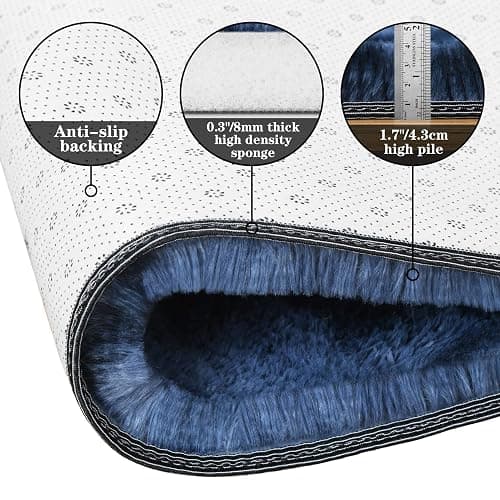 duduta Navy Blue Fluffy Bedroom Rug 3x5 ft, Tie-Dye Shag Plush Area Rug for Nursery Playroom Dorm Living Room Decor thumbnail 3