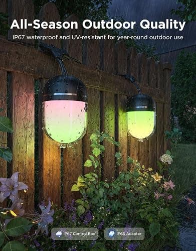 Govee Outdoor Chromatic String Lights, 32.8ft RGBIC Outdoor Lights with 55 Uni-IC Control LED Bulbs, 111+ Scene Modes, IP67 Waterproof, String lights compatible with Alexa, Google, Matter, App Control thumbnail 6