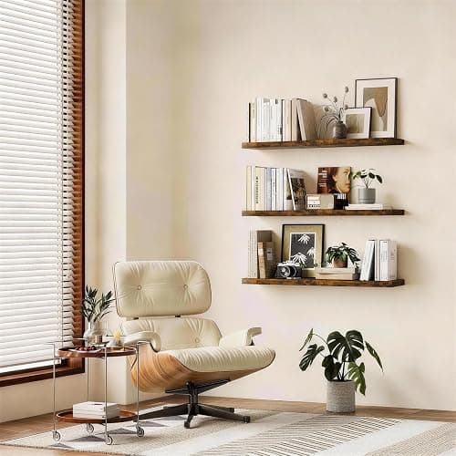 BAYKA Floating Shelves Set of 2, 22.5 inches Farmhouse Rustic Wood Wall Mounted Shelves for Bathroom, Bedroom, Living Room or Kitchen, Hanging Shelf Decor Book with 22lbs Capacity, Rustic Brown thumbnail 4